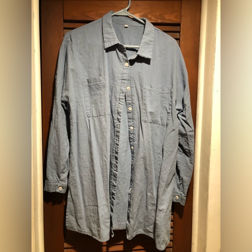 Blue ladies button up shirt large